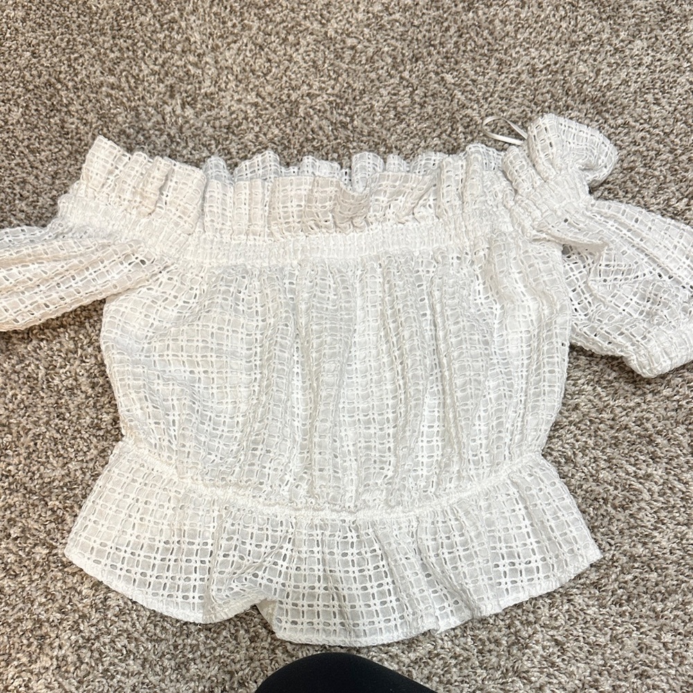 Express White Off-Shoulder Peplum Crop Top